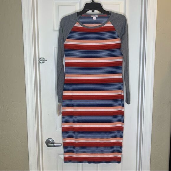 LulaRoe Debbie Multicolored Long Sleeve Striped Dress Size Small NWT - Picture 1 of 9